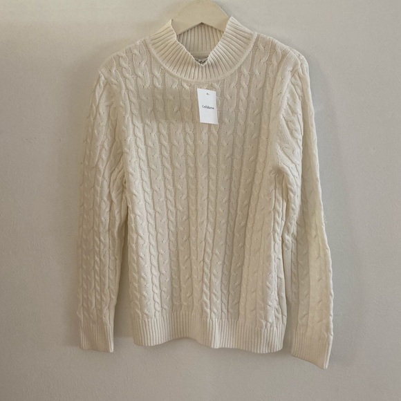 ๐NWT White Classic Cable Mock Turtleneck Sweater - Picture 1 of 6